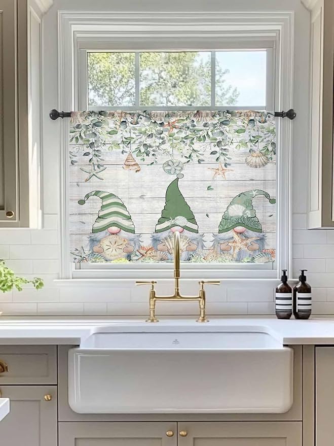 Sheer Curtains 45 Inch Length, Coastal Eucalyptus Leaf Semi Sheer Curtains - Image 3