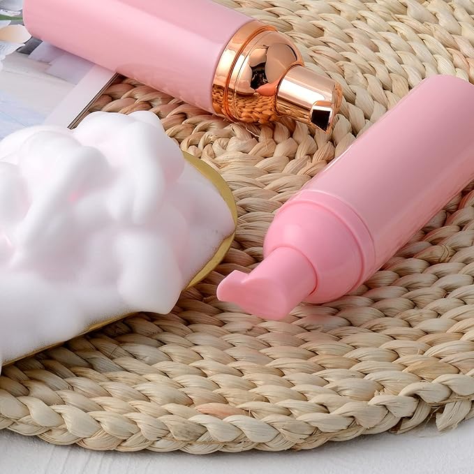 2 Oz Empty Foam Pump Bottle (12PCS) Travel Foaming Soap Dispenser for Hand Soap, Lash Shampoo Cleanser (Pink&Rose Gold)