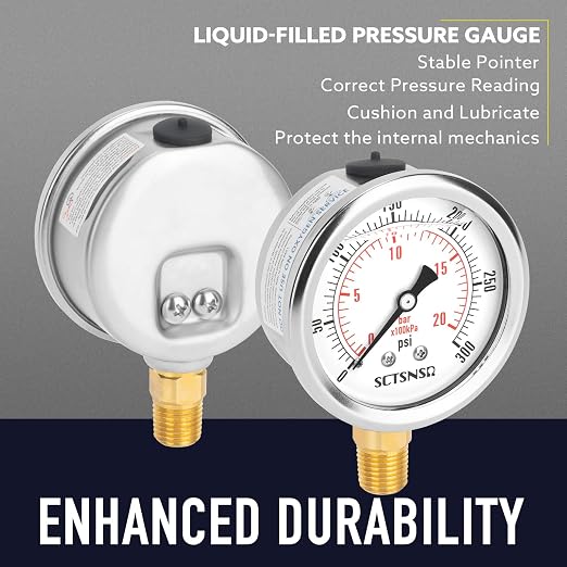2-1/2" Dial Size, 0-300 Psi Pressure Gauge, Glycerin Liquid Filled, 1/4" NPT - Image 3