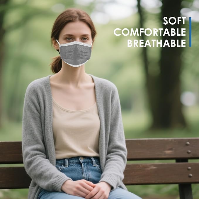 NNPCBT Grey Disposable Face Masks 125 Pack, 3-Ply Breathable Mask - Image 5