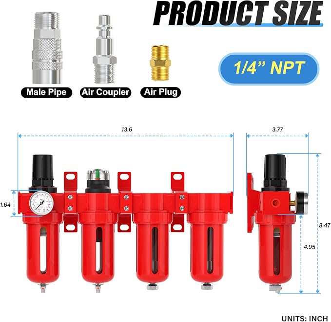 1/4" NPT Industrial Grade 4 Stage Aluminum Air Drying System, Coalescing Filter - Image 2