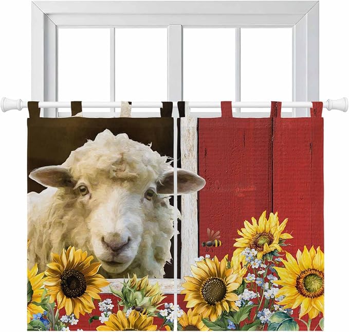 Sheep Flowers Bedroom Curtains 63 Inch Length, Window Curtains Tab Top by Unknown