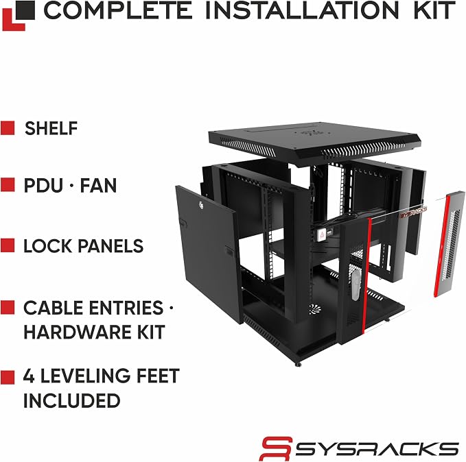 Sysracks 6U Wall Mount Server Rack Cabinet, 19” Locking Network Rack, 24” Deep - Image 4