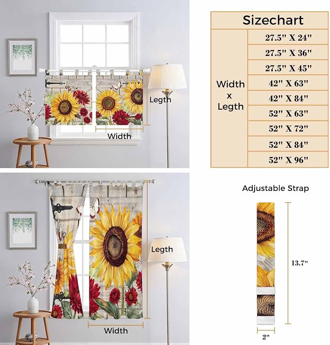 Red Yellow Sunflowers Kitchen Curtains 24 Inch Length, Small Window Curtains - Image 8