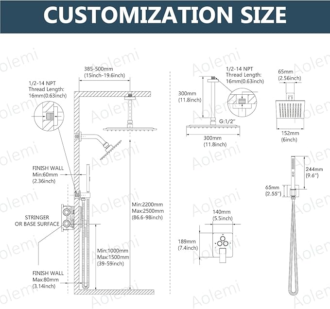 Aolemi Shower Faucet Set Ceiling Mount Shower System Rough-in Valve and Shower Trim Kit 12 and 6 Inch Dual Shower Head 2 in 1 Handheld Spray Push Button Diverter Brushed Nickel