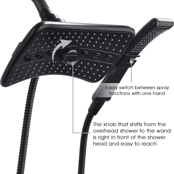 BRIGHT SHOWERS High Pressure Shower Head with Handheld, Oil Rubbed Bronze Dual Showerhead Combo with Rainfall Spray, Detachable Hand Held Shower, 60" Stainless Steel Hose
