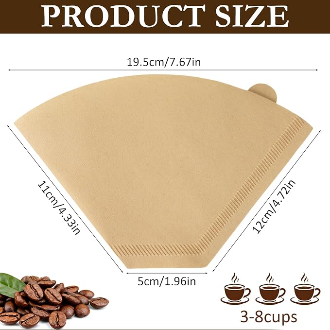 200 Count Unbleached Coffee Filters Natural Brown Cone Coffee Filter Paper - Image 4