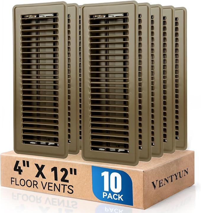 4" x 12" Floor Register Vent Covers 10-Pack, Walkable Powder-Coated Metal Vent by VENTYUN
