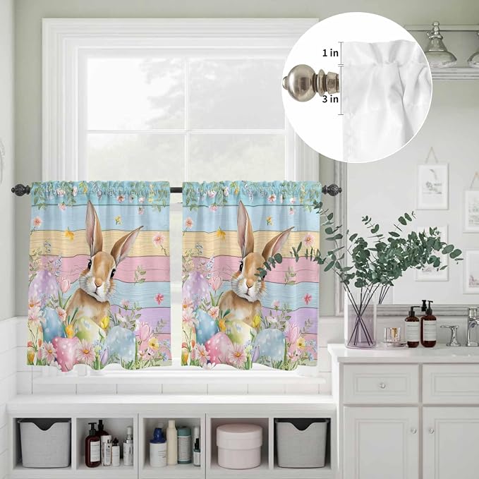 Kitchen Curtains Tiers and Valance Set of 3, Easter Light Filtering Window - Image 8