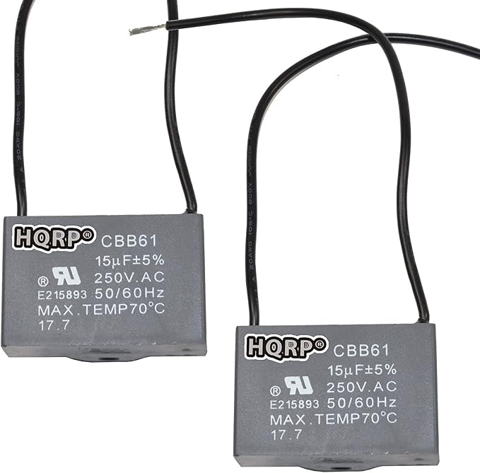 HQRP 2-Pack Ceiling Fan Capacitor CBB61 15uf 2-Wire UL Listed by HQRP
