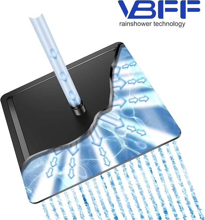 VBFF-Shower Head,rain shower head, 16 inch- Square Shower Head, 1.8 GPM Flow Rate, rainfall showerhead,VBFF10 (Matte Black)