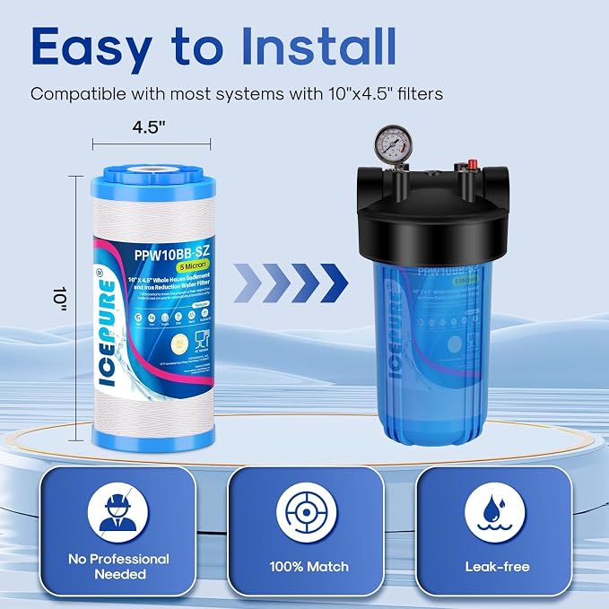 ICEPURE 5 Micron 10"x4.5" PPW10BB-SZ String Wound Water Sediment Filter - Image 5