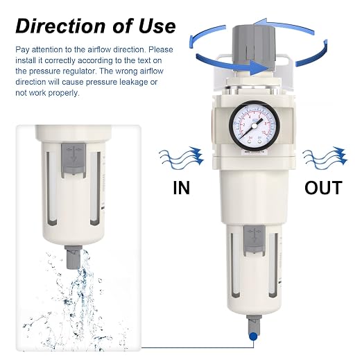 1"NPT Air Filter Regulator Combo Piggyback, 5 Micron Brass Element, Semi-Auto - Image 4