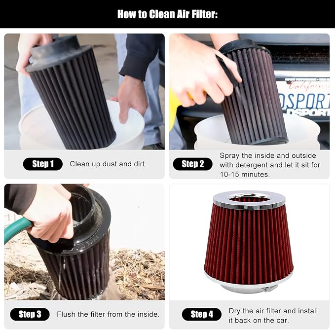RYANSTAR RACING 89mm 3.5" High Flow Round Tapered Cone Cool Air Filter Cleaner - Image 5