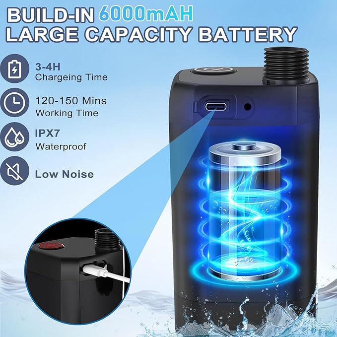 Portable Shower with Heater, Long-Lasting 6000mAh Rechargeable Camping Shower with 1500W Auto-Off Immersion Water Heater, Ideal for Outdoor Camping, Travel, Car Washing, Pet Bathing