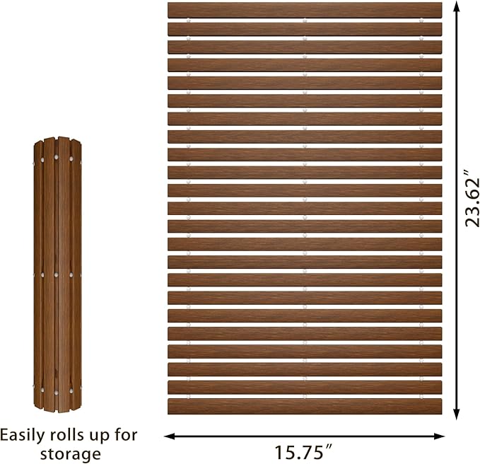 OLDTREE 15.78" W x 23.62" L Foldable Teak Shower Mat, Non Slip, Luxury Wood Bathroom Mat for Spa Home,Indoor or Outdoor
