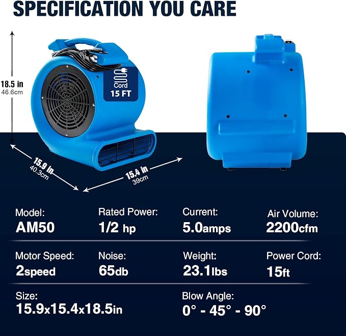 Mounto 1/2hp Air Mover Floor Drying Blower Fan - Image 3