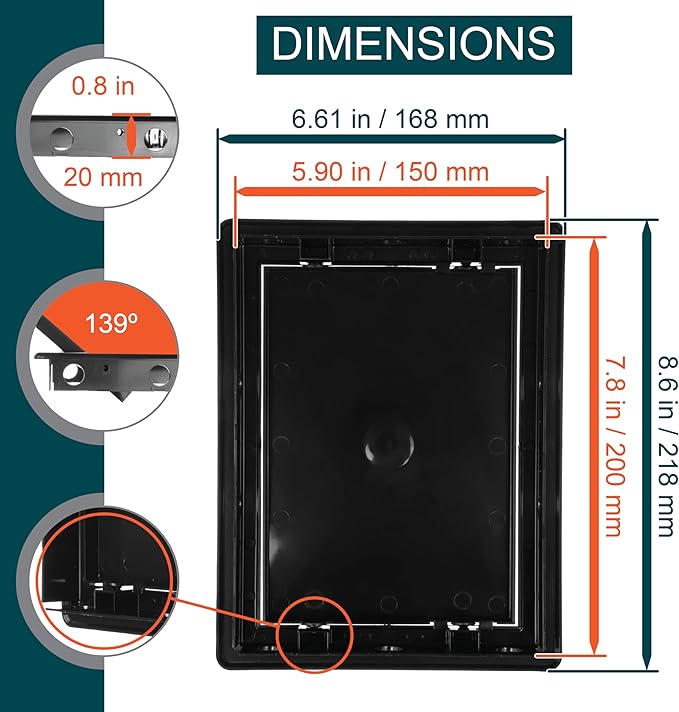 6" x 8" Black Plastic Access Panel - Drywall Wall Access Door for Plumbing, Electricity, Heating & Alarm Services