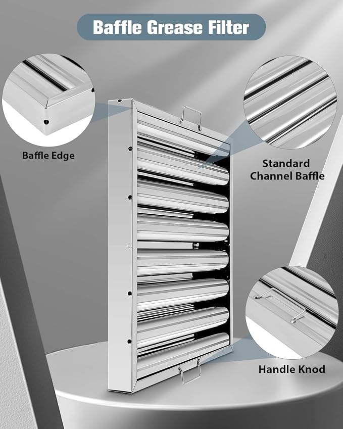 Hood Filters 430 Stainless Steel 19.5W x 19.5H Inch, 7 Grooves Commercial Hood - Image 4