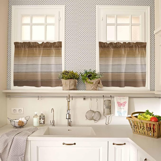 Vintage Brown Gradient Wood Grain Window Valance Curtains, Farmhouse Wood Barn - Image 7