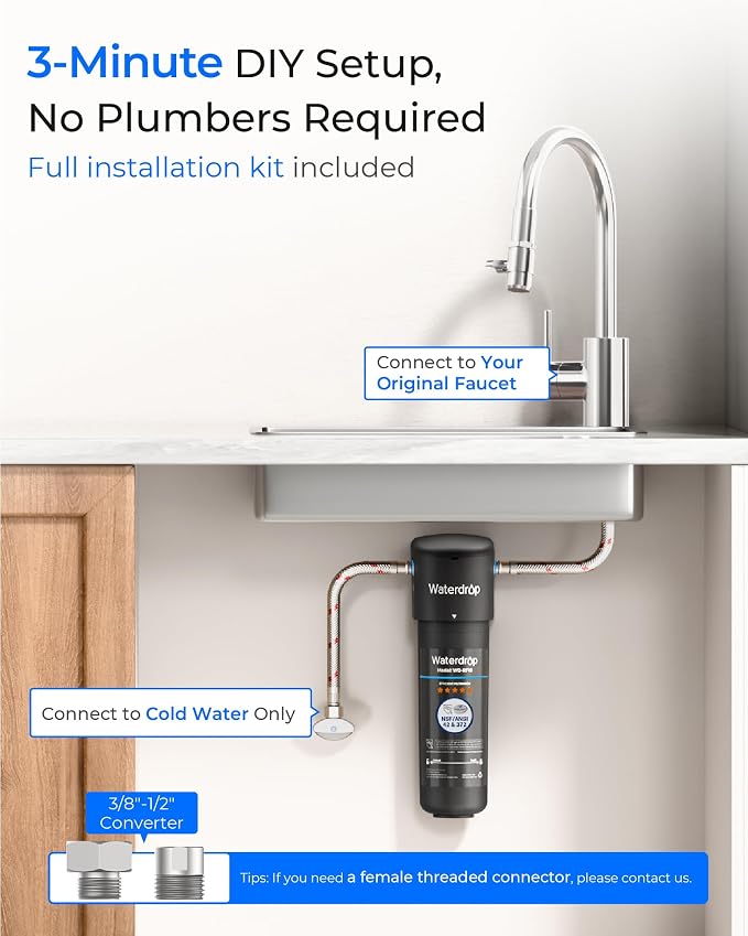 Waterdrop 10UA Under Sink Water Filter System, Bad Taste & Odor, Under Counter - Image 8