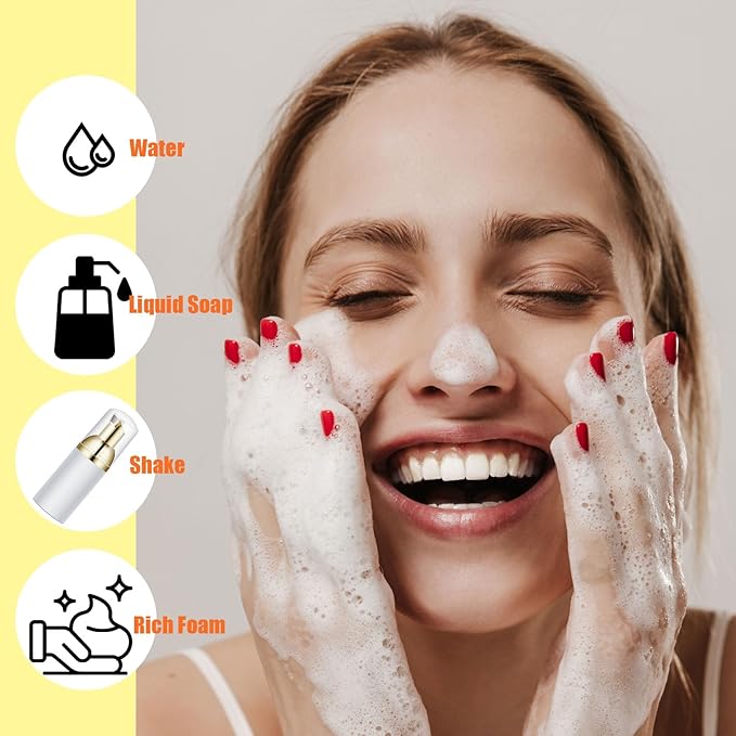 2 Oz Empty Foam Pump Bottle (100 PCS) Travel Foaming Soap Dispenser for Hand Soap, Lash Shampoo Cleanser (White&Gold Pump&Clear Cap)