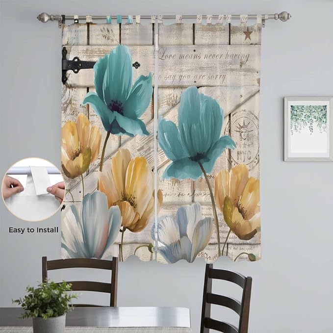 Watercolor Flowers Living Room Curtains 84 Inch Length, Window Curtains Tab Top - Image 4
