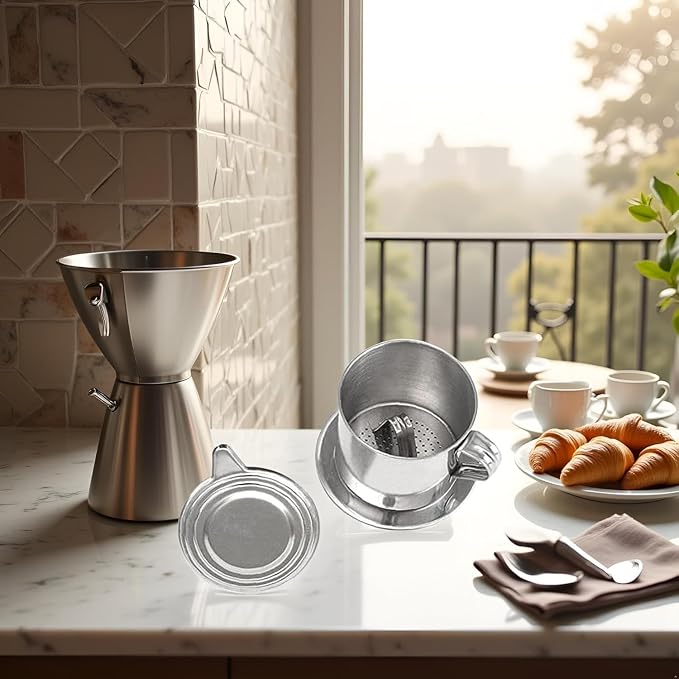2 Sets Vietnamese Coffee Filter Stainless Steel Coffee Pot Drip Infuse Cup - Image 4