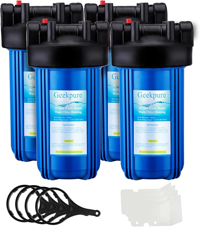 Geekpure 10-Inch Whole House Water Filter Housing 4.5"x10"1-Inch Outlet/Inlet - Image 2