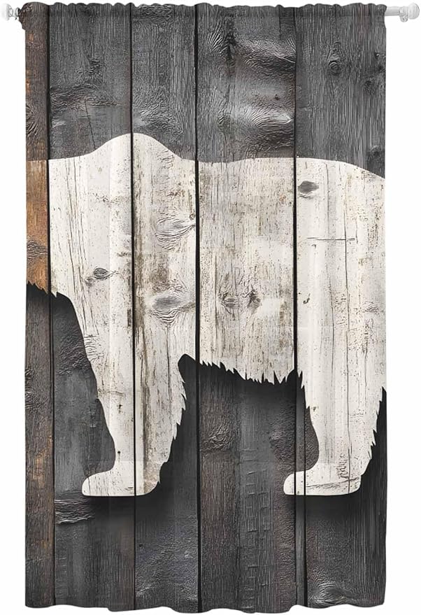 Sheer Curtains 84 Inches Long, Vintage White Brown Bear Semi Sheer Curtains by Unknown