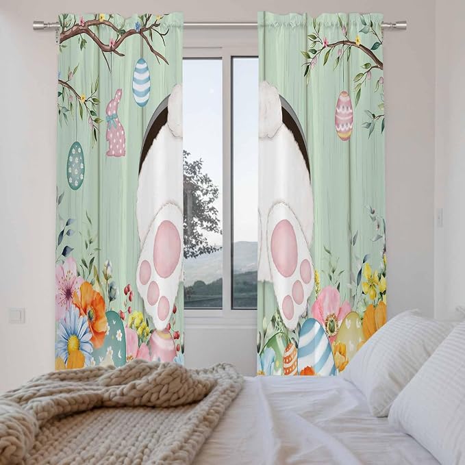 Easter Window Curtains 72 Inch Long 2 Panel Set, Rod Pocket Long Curtains & - Image 4