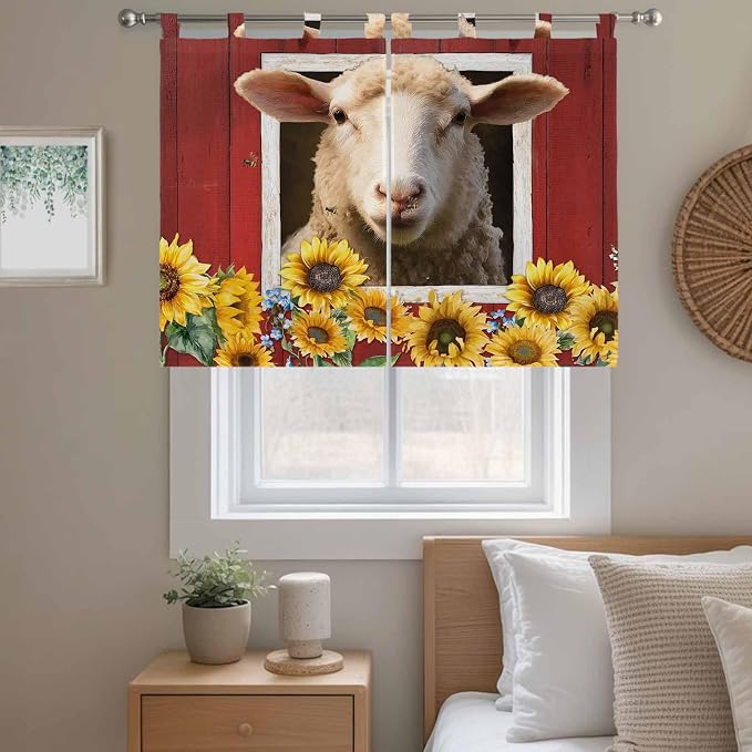 Sheep Sunflower Bedroom Curtains 63 Inch Length, Window Curtains Tab Top - Image 9