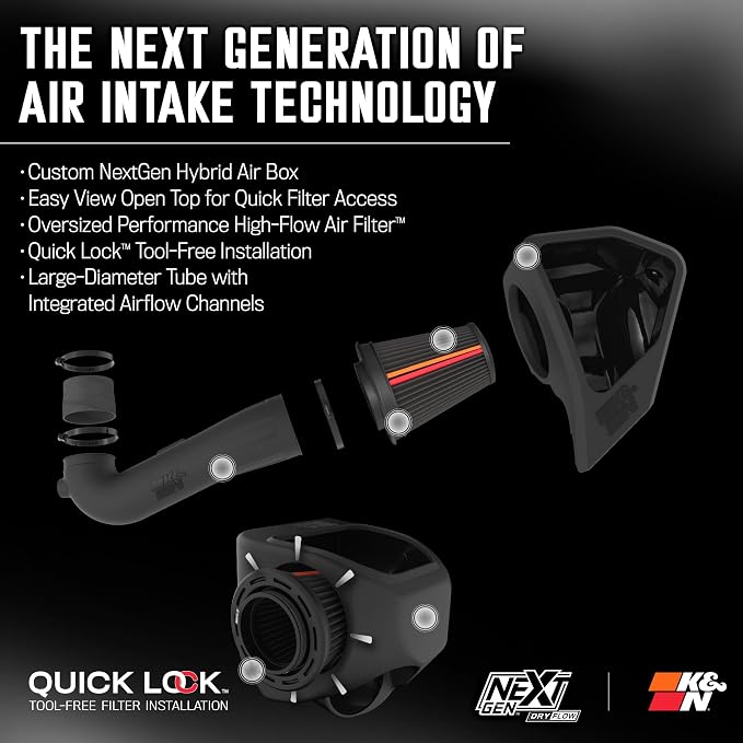 K&N NextGen Cold Air Intake System: Dry-Flow Cotton Filter: Compatible - Image 2