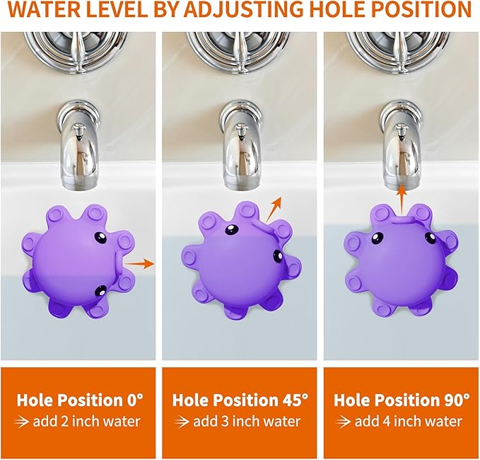Bathtub Overflow Drain Cover - Tub Soak Bath Cover, Adds Inches of Water for Deeper Bath (Purple)