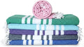 Turkish Cotton Beach Towel Pack of 6 & 1 Boho Tote Bag - Hammam Towels - No Shrink - Quick Dry - Lightweight - Sand Free - Camping - Pool - Blue,Gray,Purple, Coral,Green,Navy (40"x70")