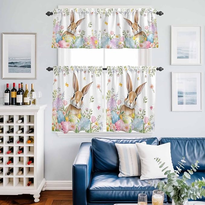 Kitchen Curtains Tiers and Valance Set of 3, Easter Light Filtering Window - Image 6