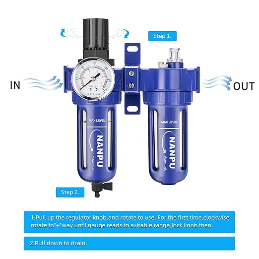 NANPU 3/8" NPT Compressed Air Filter Regulator Lubricator, Zinc Alloy, 5 Micron - Image 3