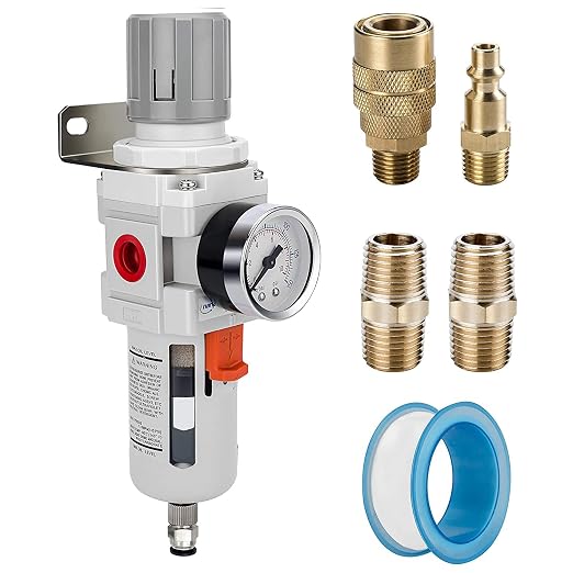 NANPU 1/2" NPT Compressed Air Filter Regulator Combo Piggyback, 5 Micron Brass by NANPU