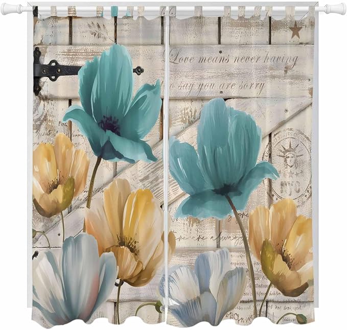 Watercolor Flowers Living Room Curtains 96 Inch Length, Window Curtains Tab Top by Unknown