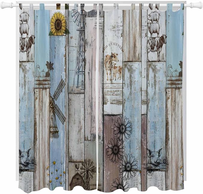 Blue Grey Wooden Living Room Curtains 84 Inch Length, Window Curtains Tab Top by Unknown