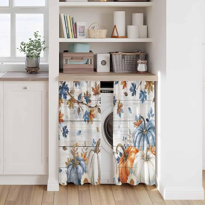 Thanksgiving Pumpkin Kitchen Curtains 45 Inch Long 2 Panel Set, Rod Pocket - Image 7