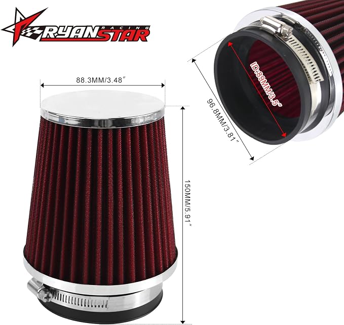 RYANSTAR RACING 89mm 3.5" High Flow Round Tapered Cone Closed-Top Washable - Image 2