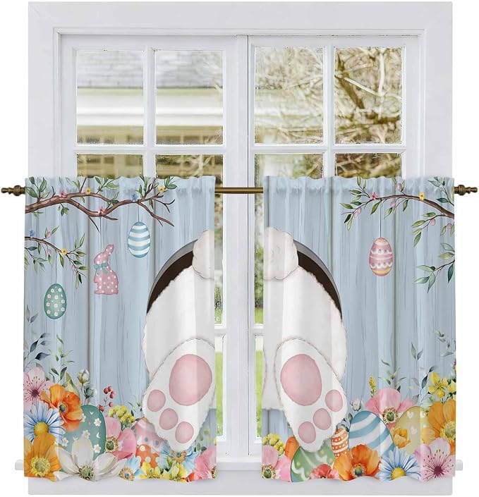 Easter Kitchen Curtains 54 Inch Long 2 Panel Set, Rod Pocket Window Curtains - Image 2