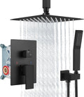 Aolemi Ceiling Mount Rain Shower Head & Handheld Spray with Robust Valve & Trim Kit - Matte Black, 8 Inch Head