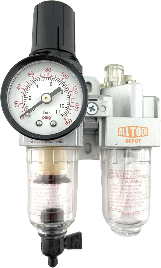 1/4" NPT Mini Compressed Air In Line Filter Regulator Lubricator Oiler Combo by AllToolDepot