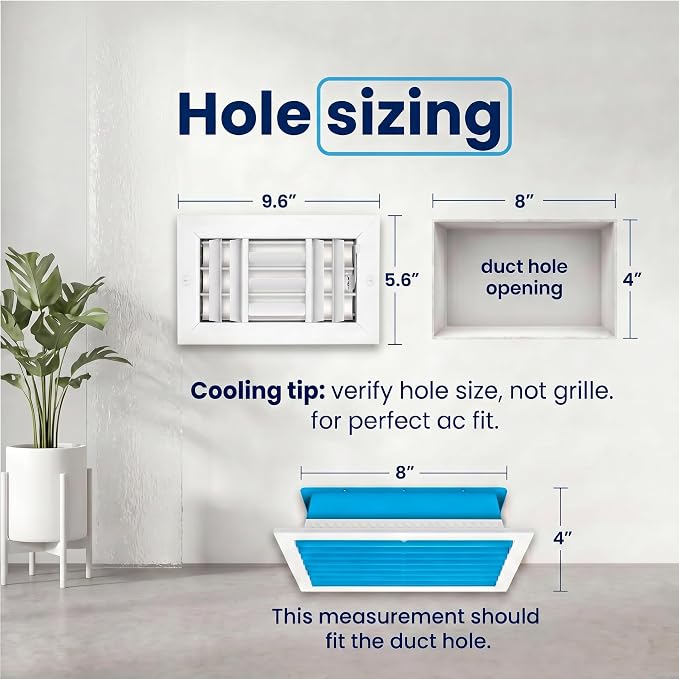 Aluminum 8x4 Inch Duct Opening 3-Way HVAC Vent Cover Wall or Ceiling Register - Image 3