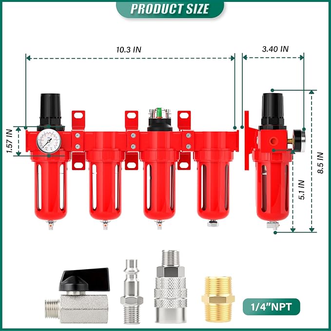 Industrial Grade 4-Stage Aluminum Air Drying System, 1/4 Inch NPT, 0-150 PSI - Image 2