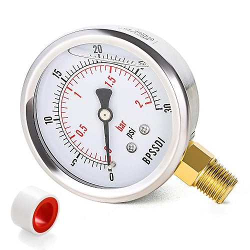 0-30 Psi Glycerin Liquid Filled Low Pressure Gauge, 2.5" Dial Size, 1/4" NPT by BPSSDI