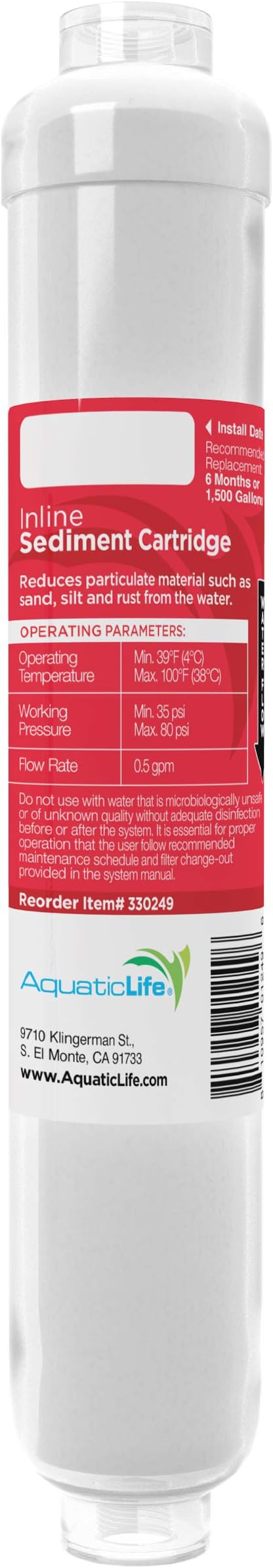 AquaticLife RO Buddie Inline Sediment Filter Cartridge, 5-Micron Reverse by AQUATICLIFE