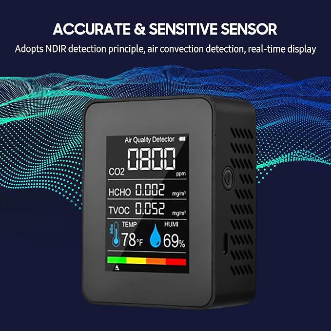 Prefessionall Indoor Air Quality Monitor, 5 in 1 Portable Smartair Quality - Image 8